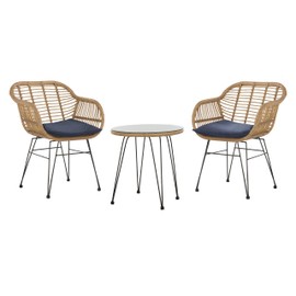 Safavieh PAT9004B Collection Alton Light Brown and Navy 3 Piece Lounge Outdoor Set