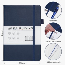 KaiRuiYing Lined Journal Notebook, 160 Pages, 5.5'' × 8.6'' A5 Size, College Ruled, 100 GSM Thick Paper, Leather Hardcover Bullet Journal for Men & Women Available for Writing, Work, Office, Diary