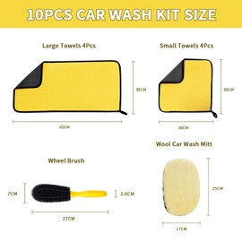 Car Cleaning Kit, Microfibre Valet Washing Towels Set, Double Sided Thickened 30 x 60cm 30 x 30cm Exterior Drying Towel, Wheel Cleaning Brush for Exterior and Interior Car Care