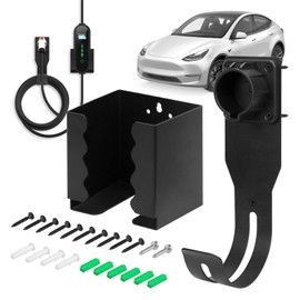 EV Charger Holder, Upgraded Charging Box Holder and Wall-Mount Connector Nozzle Holster Dock with J-Hook for SAE J1772 EV Charging Box Holder for Electric Vehicles