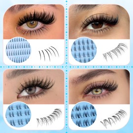 PHKERATA 4 Style Bottom Lashes Natural Bottom Lash CLusters Lower Manga Eyelash Clusters 372pcs Anime Fairy Individual Lashes Bottoms DIY Eyelash Extensions, 5-7mm