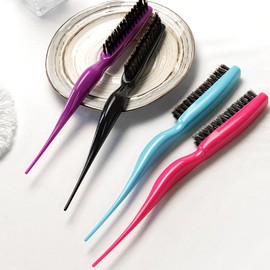 KINDOYO 1 Piece Boar Bristle Hair Brush - Plastic Back Combing Brush 3 Row Bristle Teasing Hair Brushes with Tail Handle for Home Beauty Salon Hair Care Scalp - Black