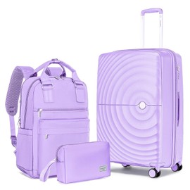 LARVENDER Luggage Sets 3 Piece, 20in Carry On Luggage, PP Hardshell Suitcase Set, Expandable Suitcase with Spinner Wheels, Carry On Suitcase With Travel Backpack for Men Women(LAVENDER/20/BP/TB)