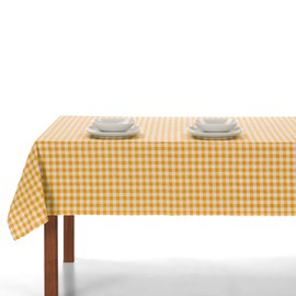 LAN&LAN Washable Checked Tablecloth with Fabric, Tablecloths High Quality Made, for Indoor and Outdoor Use (Yellow, 140 x 100 cm)
