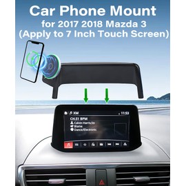 AbeeyGeomarn Car Phone Holder for 2017 2018 Mazda 3 Accessories Apply to 7 Inch Touch Screen 15W Fast Wireless Charger Screen Fixed Clip Cell Phone Mount Hands-Free 360 Degree Rotation