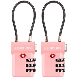 SURE LOCK TSA Approved Luggage Locks, Open Alert, Easy Read Dials, Travel Luggage Locks for Suitcase, Baggage Locks (Pink 2 Pack)
