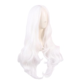 MapofBeauty 28 Inch/70 cm Long Wavy Curly Synthetic fiber Side Bangs Anime Cosplay Party Wig (White)