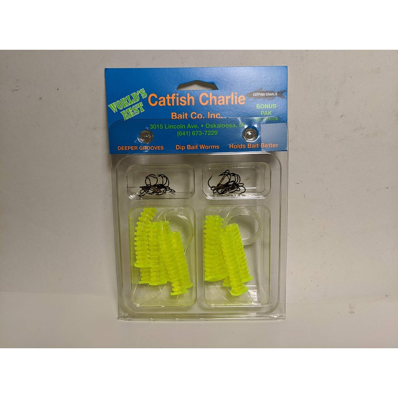 Catfish Charlie Plastic Dip Bait Worms 12 Count Pack (Choose