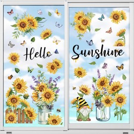 wondever Window Sticker Sunflower Butterfly Window Sticker Sun Flowers Spring Summer Window Stickers Anti-Collision Double-Sided Glass Sticker Glass Decoration