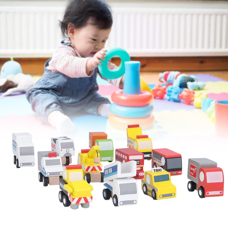 12pcs Wooden Mini Trucks Forward Backward Promote Cognitive Kids Educational