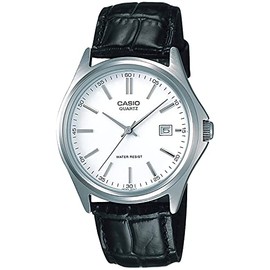 Casio Watch, Collection, Genuine Leather, Analog, Genuine Leather, black/white (date), Newest model