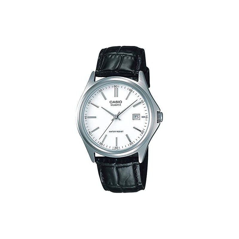 Casio Watch, Collection, Genuine Leather, Analog, Genuine Leather, black/white (date),