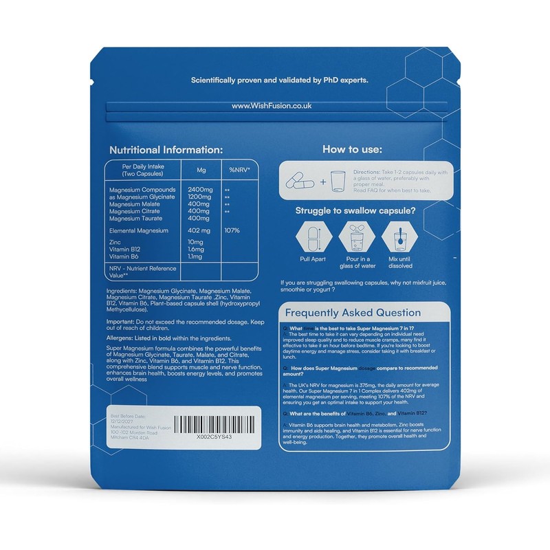 Magnesium Glycinate 7 in 1-2400mg Magnesium Supplements to Support Stress