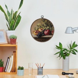 GWFSJYU Vintage Fruits Framed Wall Art Decor, Farmhouse Pomegranate Grapes Round Canvas Prints Wall Art, Antique Fruit Hanging Decor for Kitchen Bedroom, 10”x10”inch