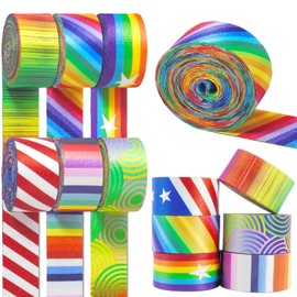 Grosun 6 Rolls 1.5 inch Rainbow Nylon Webbing Belt Webbing Straps Purse Straps Backpack Straps Nylon Belt in Thermal Transfer Patterns for Seatbelt, Bags, Backpacks, Handles, Luggage, Slings