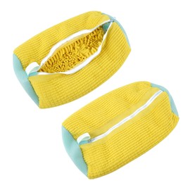 Qudubuy Shoe Washing Machine Bags, 2Pcs Reusable&Durable Laundry Bags with Secure Zipper for Washer & Dryer, Plush Protective Design Fits All Shoe Sizes, Sneaker/Trainer Washing Machine Bags(Yellow)