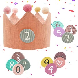 REYOK Birthday Crown Muslin, Pink Children's Birthday Hat, Reusable Birthday Crown for Girls Boys, Crown Party Hats, for Children, Boys, Girls, Birthday Party Favour