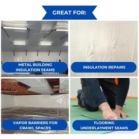 BlueTex Insulationㅤ 6" Wide x 180' Long White Vapor Barrier Seam Tape - 4 Roll Bulk Pack, Waterproofing & Great for Crawlspaces, Insulation Repair, Underlayment Seams, Metal Building Insulation Seams