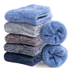 Josnown Men's Thermal Socks 5 Pairs Thick Winter Warm Socks Breathable Wool Socks Size 6-11, Blue/Grey/Brown/Dark Grey/Dark Blue