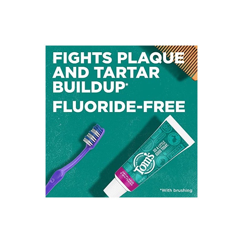 Tom's of Maine Fluoride-Free Antiplaque & Whitening Toothpaste, Travel Size,
