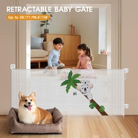 HOMEAL Retractable Baby Gate for Stairs & Doorways, Outdoor Indoor Retractable Mesh Gates for Baby and Pet, Extra Wide Safety Gate for Deck, Porch, Hallways, Patio(Sloth,Width Up to 55")