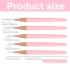 Pack of 5 Nail Art Brushes, Professional Nail Art Brush Fineliner, Nail Design Brush, Nail Dotting Tool for DIY Nail Art Salon Design, Pink