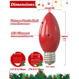 SUNSGNE C9 LED Christmas Multicolor Replacement Light Bulbs, 25 Pack Vintage Shatterproof Colored Christmas Light Bulbs, E17 Intermediate Base
