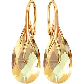 925 Silver Hanging Earrings with Austrian Crystal - Jewellery for Women and Girls - Pendant Earrings Ideal for Gifts for Women Ladies Silver Gold-Plated 24, Sterling Silver, Crystal