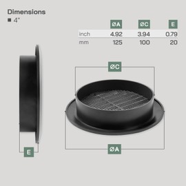 Vent Systems 4" Inch Black Circular Plastic Vent Cover - Pack of 5 - Louvered Air Duct Grill with Flange and Built-in Mesh Screen - HVAC Ventilation Grille for Home Improvement - Indoor & Outdoor Use