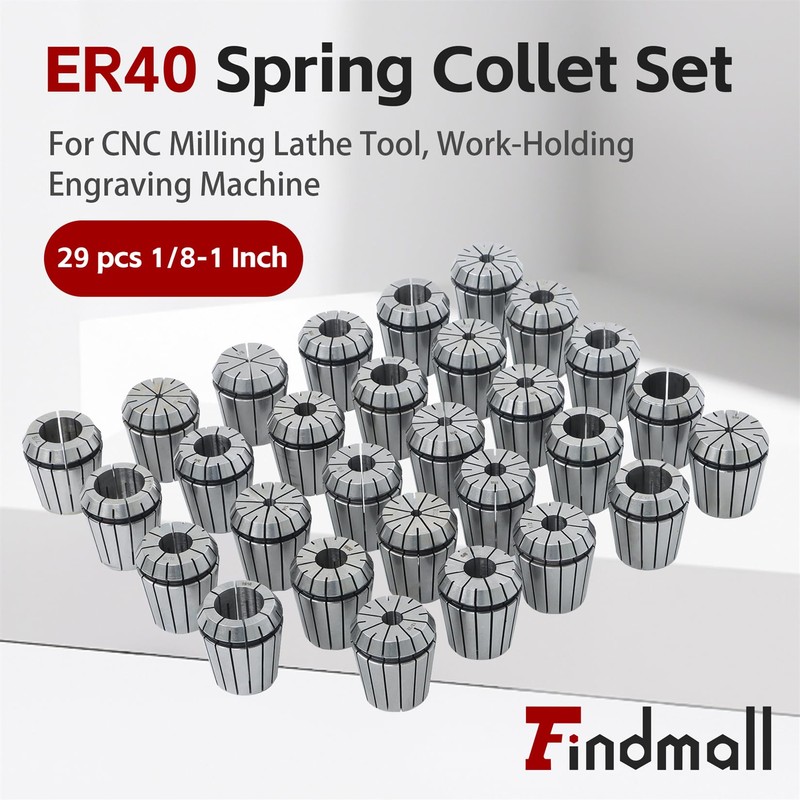 findmall 29Pcs ER40 Accuracy Spring Collet Set 1/8-1 Inch for