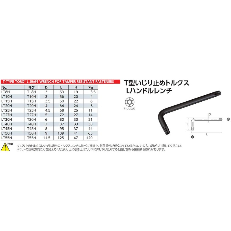 京都機械工具(KTC) T型 いじり止め トルクス Lハンドルレンチ LT50H