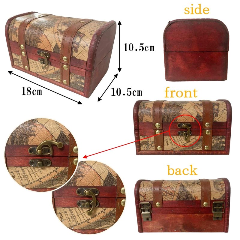 Lunari Map Pattern Treasure Chest Antique Wooden Retro Storage Box