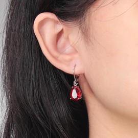CiNily Leverback Dangle Drop Earrings for Women 14K White Gold Plated Teardrop Earrings Red Garnet Cubic Zircon Hanging Lever Earrings Jewelry
