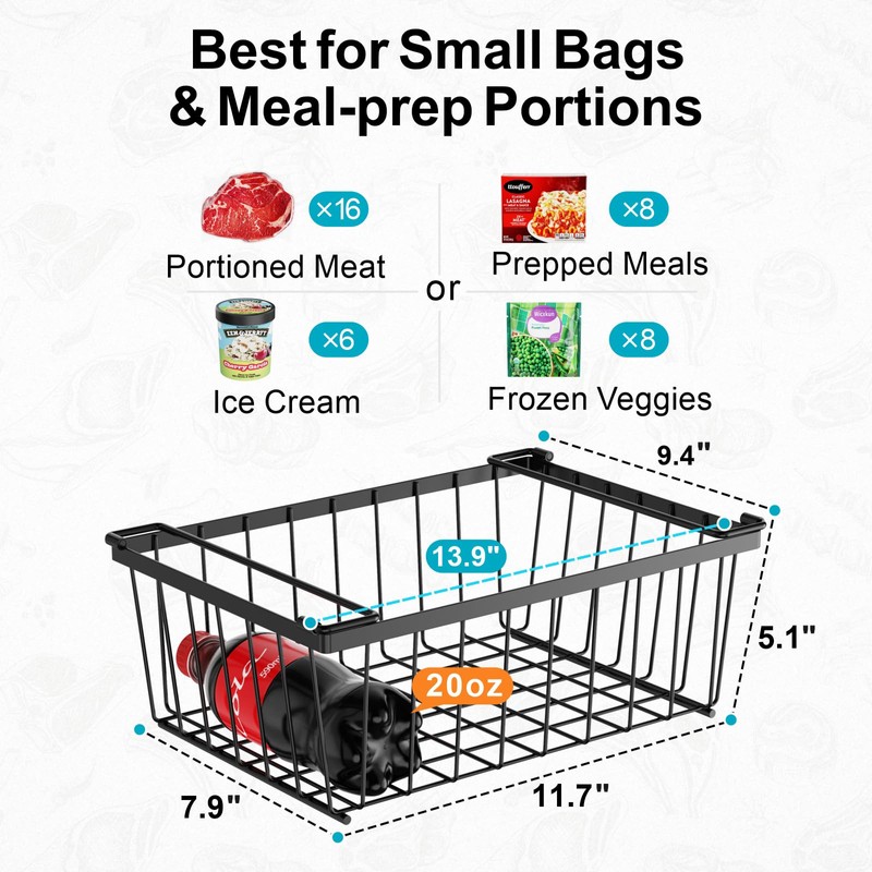 iSPECLE Deep Freezer Organizer, 8 Pack Wire Baskets for 5