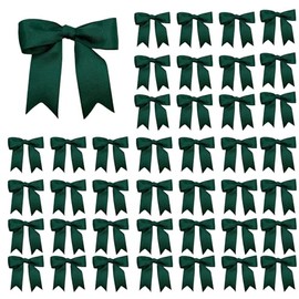 Meseey 50 Pcs 3 Inches Grosgrain Ribbon Twist Tie Bows Pretied Premade Craft Bows for Treat Bags Gift Wrapping Basket Wedding Baby Shower Brithday Christmas Party (Dark Green)