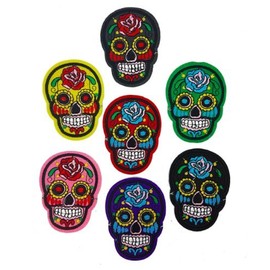 Skull with Flowers Roses Small Embroidered Iron On Sew On Patch Appliqué Patch (Black)