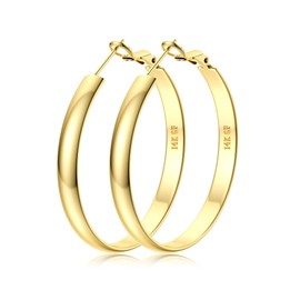 Sanfenly 14K Gold Filled Hoop Earrings for Women, 5mm Wide Large Flat Gold Hoop Earrings, Hypoallergenic Lightweight Oversized Big Hoop Earrings Gold for Girls 30/40/50/60/70mm