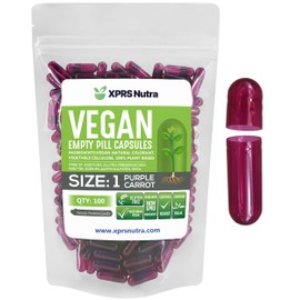 XPRS Nutra Size 1 Empty Capsules - 100 Count Empty Vegan Capsules - Vegetarian Empty Pill Capsules- DIY Vegetable Capsule Filling- Veggie Pill Capsules Empty Caps (Purple Carrot)