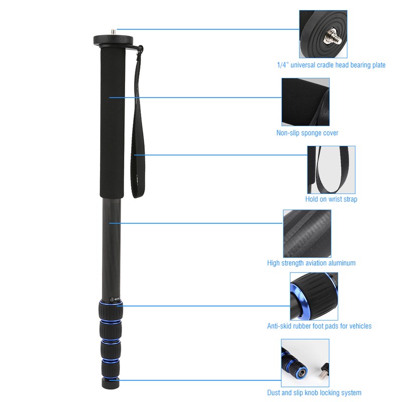 C-222 Carbon Fiber Portable Outdoor Telescopic Monopod Tripod Mountaineering Cane