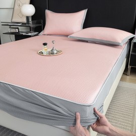 PAJEO Twin Size Mattress Pad, 1 Pcs Mattress Protector with 2 Pcs Pillowcase, Elastic Fitted Mattress Cover, Stretches up 8-16" Deep (Twin, Pink)