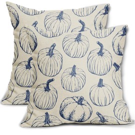 Aytipun Blue Pumpkin Fall Pillow Covers 18x18 Set of 2 Autumn Themed Thanksgiving Harvest Print Decorative Throw Pillows Outdoor Farmhouse Pillowcases Cushion Case Seasonal Decor for Couch Sofa Bed
