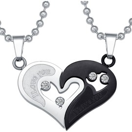 UMtrade 2pcs Mens Womens Stainless Steel Couples Heart Puzzle Pendant Love Necklace Set