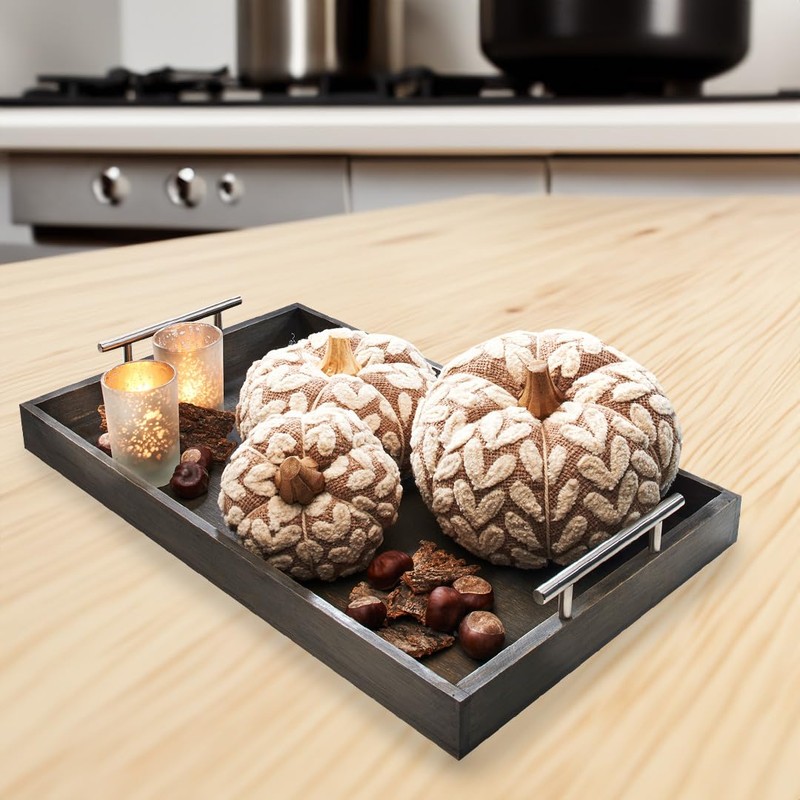 Kobolo Rectangular Bamboo Tray with Metal Handles (Grey)