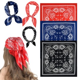 Luckwaii Pack of 3 Headscarf Silk Scarf Bandana Neckerchief for Women, 70 x 70 cm Headscarves Square Silk Feel Satin Scarf Silk Scarf for Hair Wrapping Headwear Hair Scarf Neck (Red, Black, Blue), Red