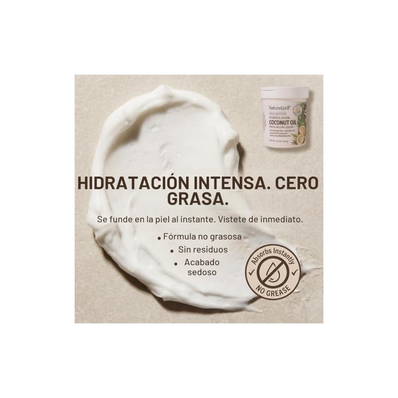 NatureWell Crema Humectante de Aceite de Coco Extra Virgen, 453.6