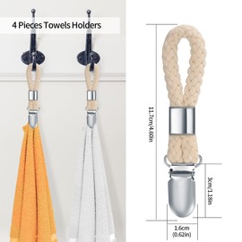 Pack of 4 Towel Clips for Hanging, Towel Clips with Loops, Towel Clip, Hook for Towels, Tea Towel Holder Clips (Black)