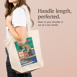 Lantern Press Nassau, Bahamas, Waterside Dock, Lithograph (100% Cotton Canvas Reusable Tote Bag)