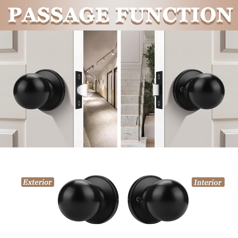 Probrico Black Door Knobs Interior, Black Closet Door Knobs, Passage