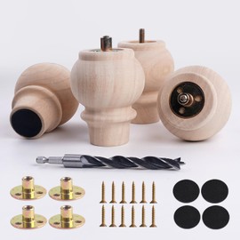 Xlroaafs Solid Wood Furniture Legs 4 Inches Set of 4 - Wooden Couch Legs Sofa Legs Replacement - Furniture Feet for Table Risers,Bench,Cabinet,Dresser,Ottoman (Unfinished, 4” Height)