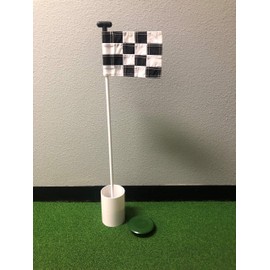 30" Flag Pole with Metal Ball Retriever Base Bundled with 6" Aluminum Putting Green Cup + Checkered Nylon Golf Pole Flag (Black/White) + Golf Cup Cover